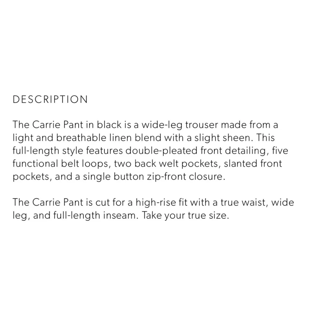 Anine Bing Carrie Pants Black Pleated Front Linen Blend, Size 34 (US Size 4)